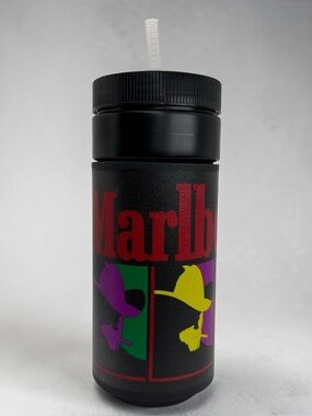 Vintage Marlboro Mardi Gras 1993 Insulated Straw Tumbler Cup w/ Holder Strap USA